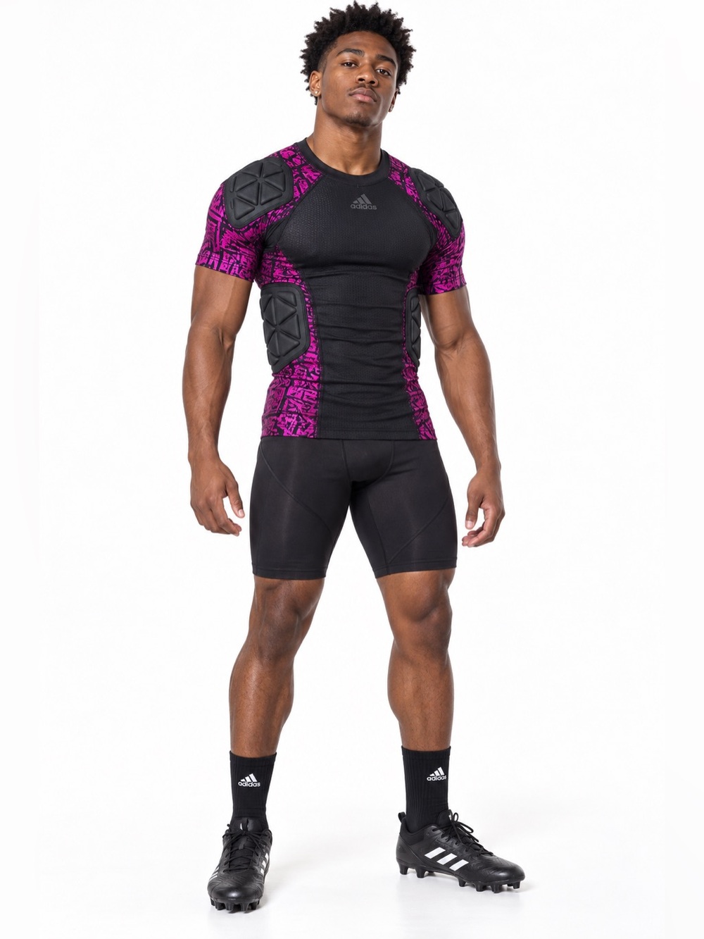 Adidas 2019 Padded Compression Football Shirt – Black/Pink –